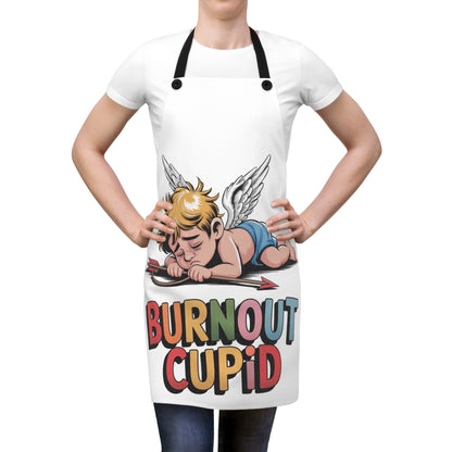 Burnout Cupid Apron — Cute Tired Cupid Graphic Cooking Apron