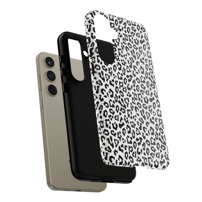 Samsung Leopard Print Tough Phone Case – Black & White Animal Pattern Protective Cover