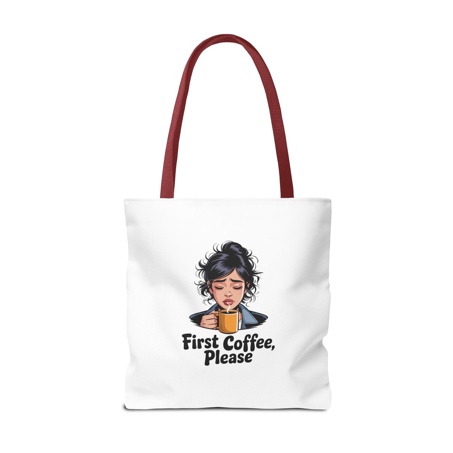 First Coffee Please Tote Bag — Cute Morning Coffee Lover Canvas Tote