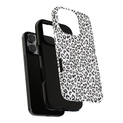 iPhone Leopard Print Tough Phone Case - Black & White Protective Cover