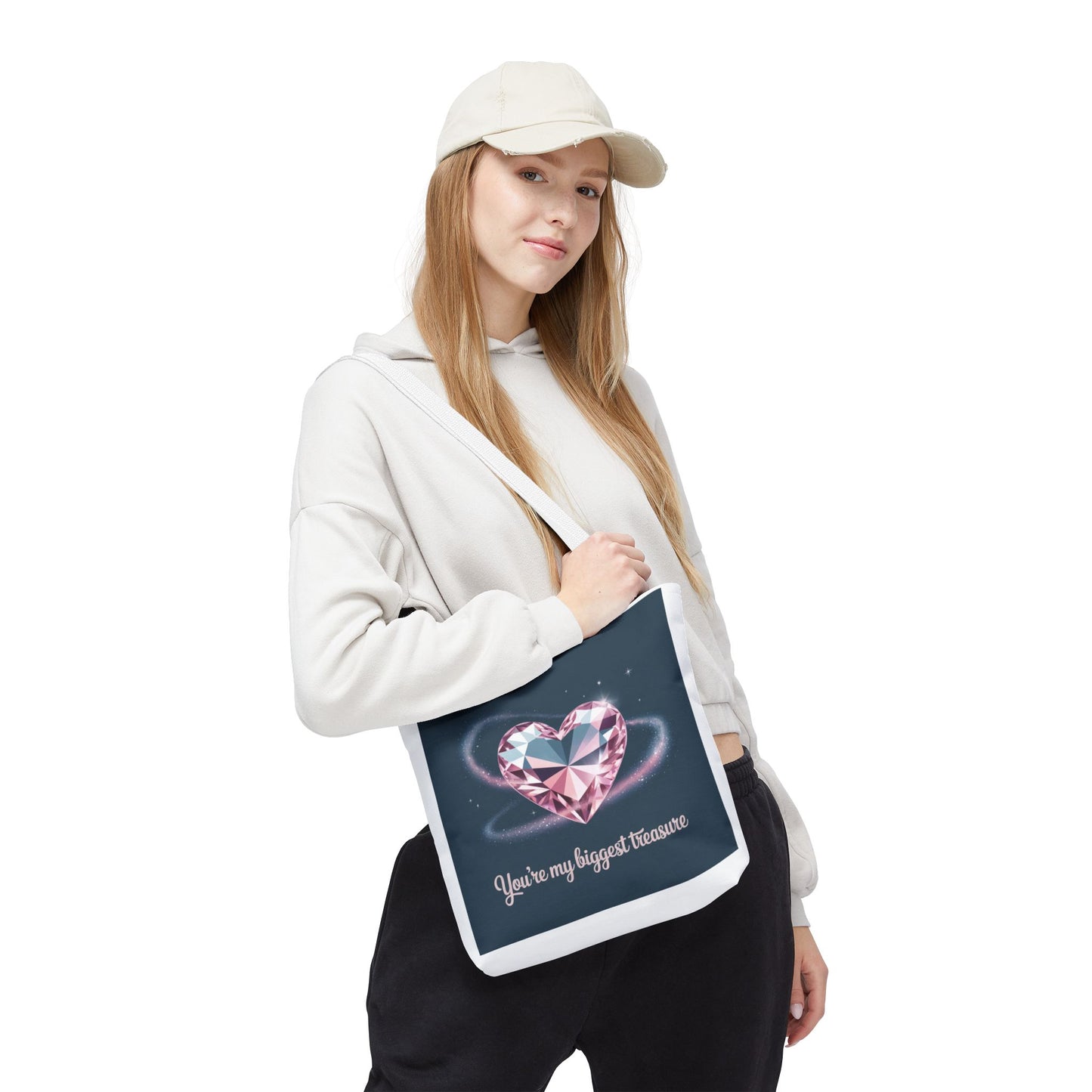 Heart Gem Tote Bag — "You're My Biggest Treasure" Romantic Gemstone Tote