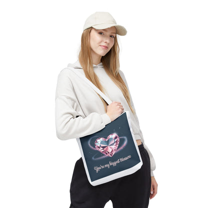 Heart Gem Tote Bag — "You're My Biggest Treasure" Romantic Gemstone Tote