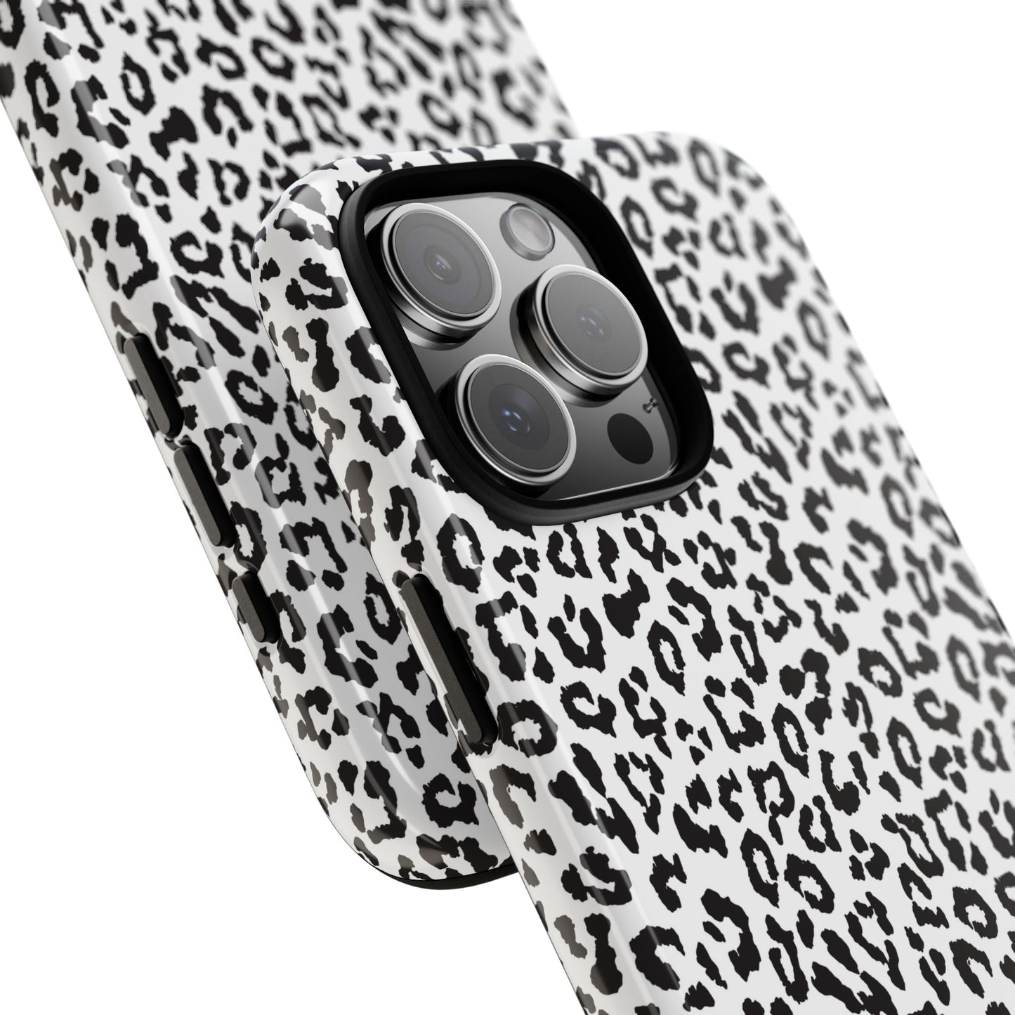 iPhone Leopard Print Tough Phone Case - Black & White Protective Cover