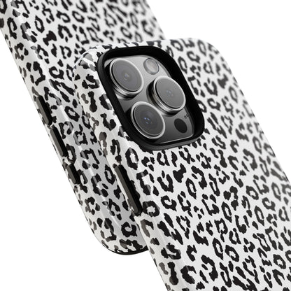 iPhone Leopard Print Tough Phone Case - Black & White Protective Cover