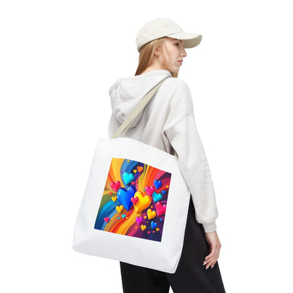 Colorful Heart Burst Tote Bag — Rainbow Love All-Over Print