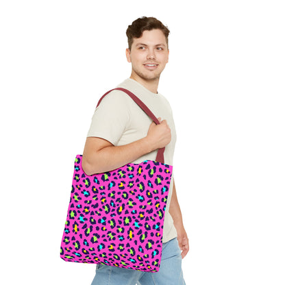 Pink Neon Leopard Print Tote Bag — Bold Animal Print Shopper