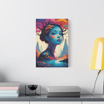 Surreal Blue Muse Matte Stretched Canvas Art — Dreamscape Portrait Wall Decor