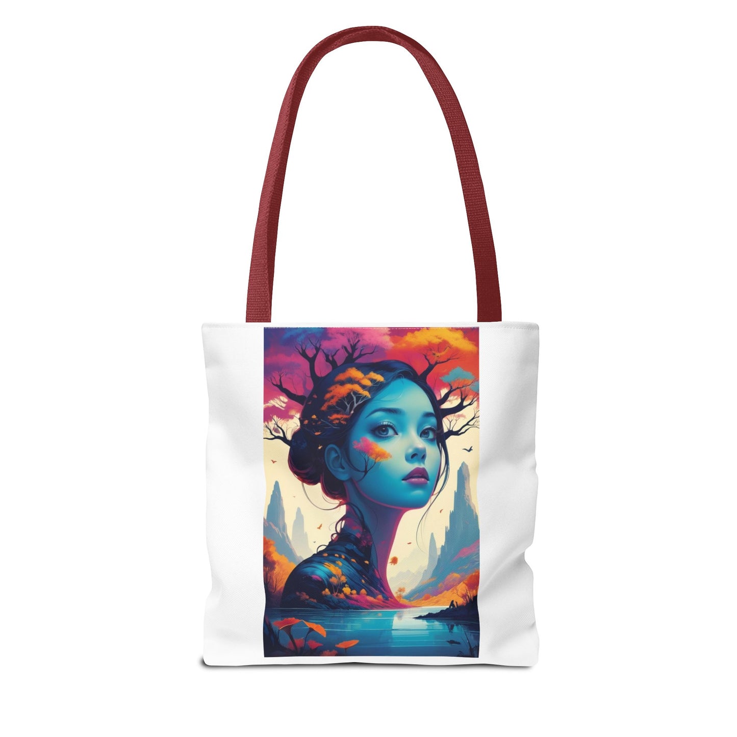 Artistic Blue Forest Maiden Tote Bag - Surreal Portrait All-Over Print