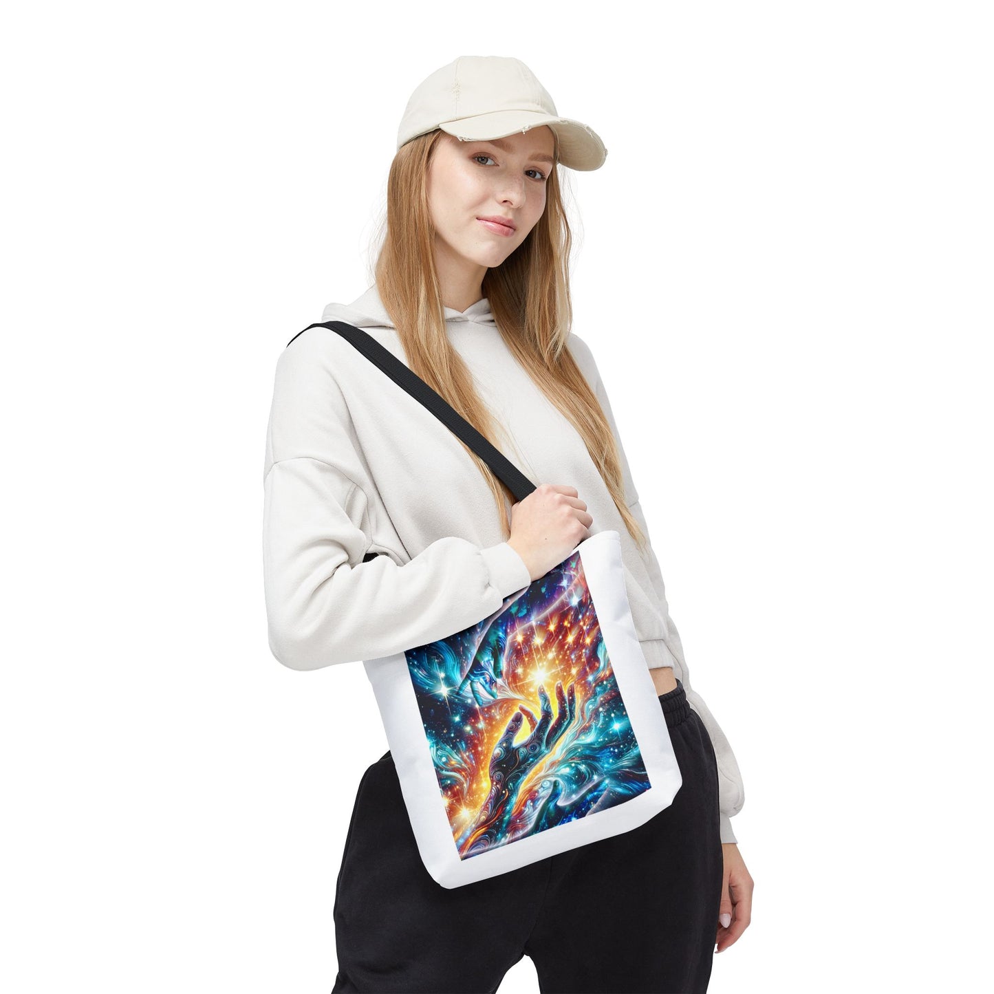 Cosmic Hands Tote Bag — Vibrant Galaxy Art Tote for Everyday, Beach & Gifts
