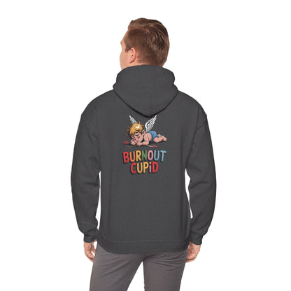Burnout Cupid Hoodie — Cute Tired Cupid Graphic Pullover