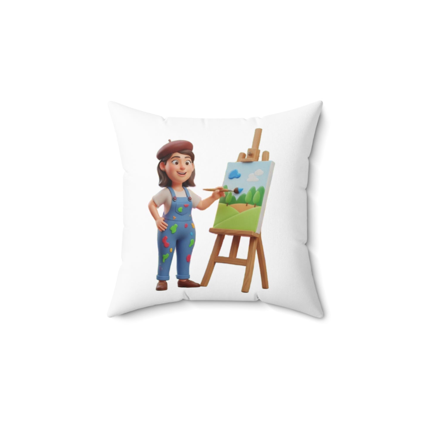 Artist Painting Pillow — Cute Painter Illustration Square Throw Pillow