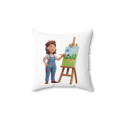Artist Painting Pillow — Cute Painter Illustration Square Throw Pillow