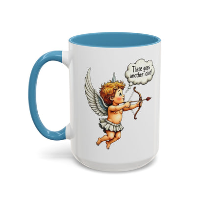 Cupid Coffee Mug — Vintage Cherub Saying "There goes another idiot!" Accent Mug