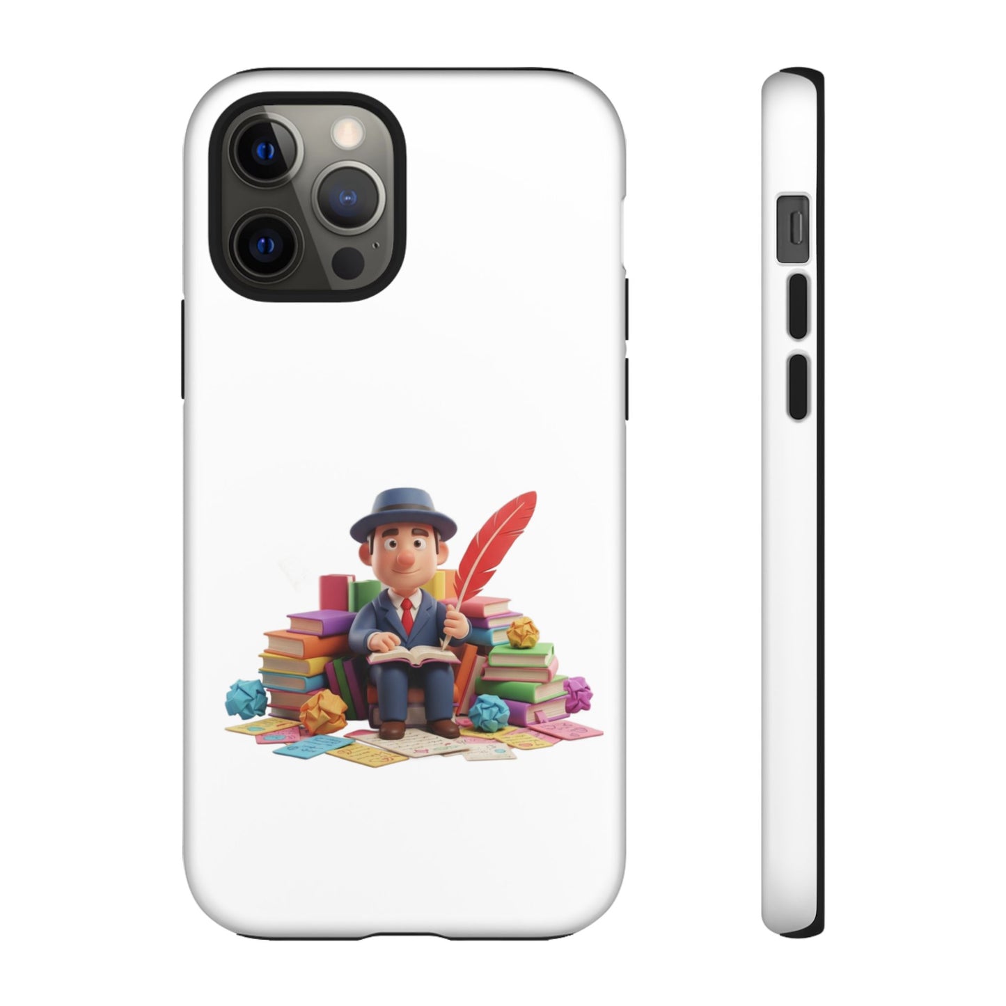 iPhone Phone Case — Cute Writer Sitting on Books with Feather Pen