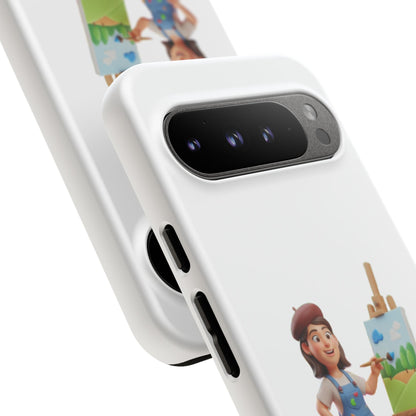 Google Artist Painting Phone Case — Cute Female Painter Illustration Phone Cover