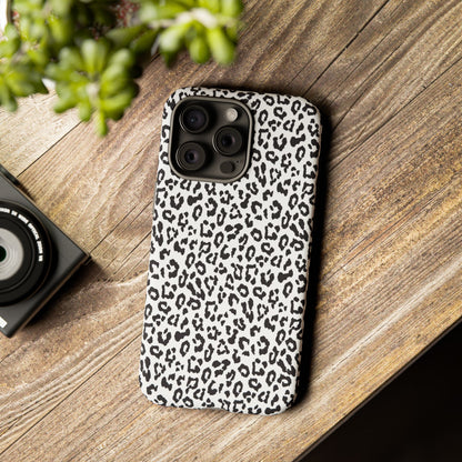 iPhone Leopard Print Tough Phone Case - Black & White Protective Cover