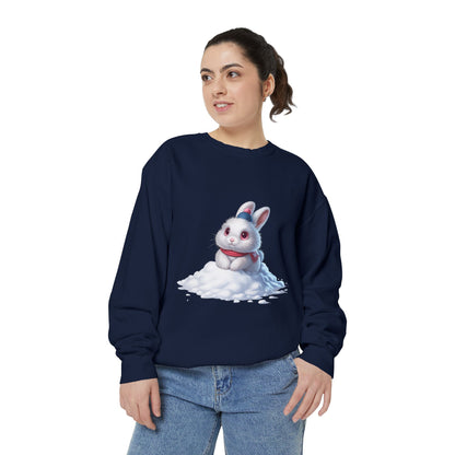 Cute Bunny Sweatshirt — White Bunny on Snow Graphic Crewneck