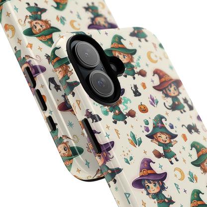 Niedliche iPhone-Handyhülle mit Hexenmuster – Halloween-Kawaii-iPhone-Hülle