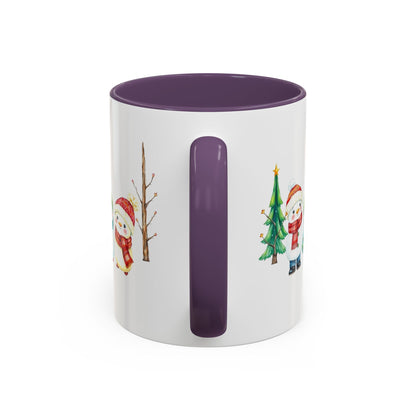 Christmas Snowman Mug — Cute Holiday Coffee Cup with Festive Tree & Snowmen (11/15oz)