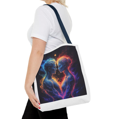 Cosmic Lovers Tote Bag — Neon Fire & Ice Couple Art AOP Tote