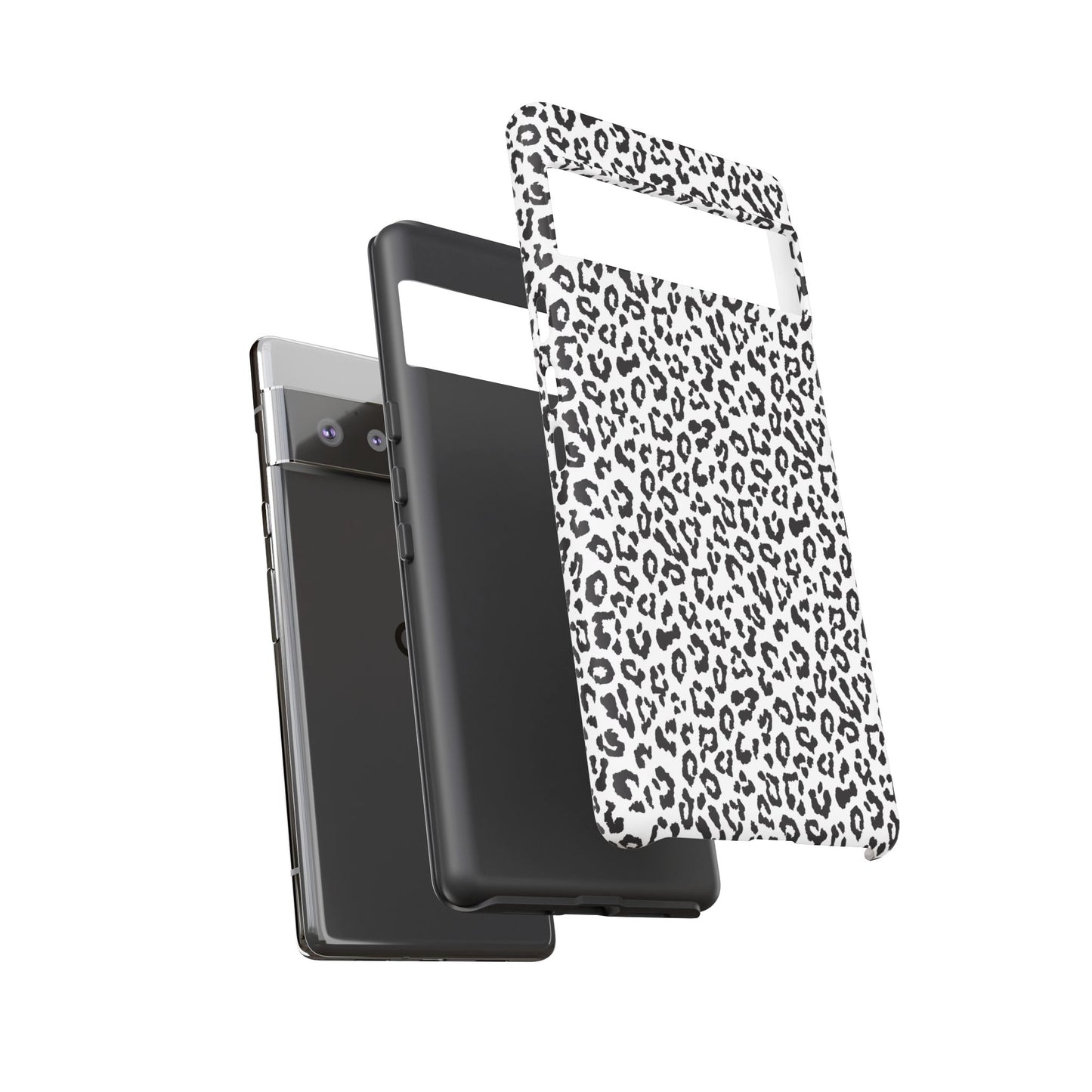 Funda para teléfono con estampado de leopardo de Google: resistente, en blanco y negro