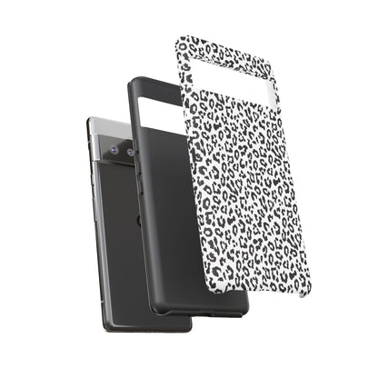 Funda para teléfono con estampado de leopardo de Google: resistente, en blanco y negro