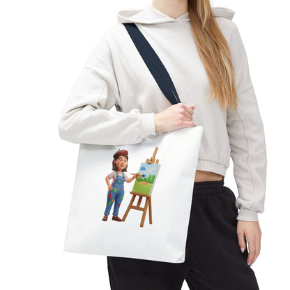 Artist Tote Bag — Painter with Easel Illustrated AOP Tote