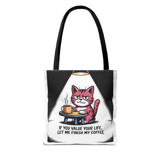 Coffee Lover's Cat Tote Bag, Funny Cat Art, Pet Owner Gift, Coffee Addict Bag, Quirky Tote for Cat Lovers, Cute Cat Tote