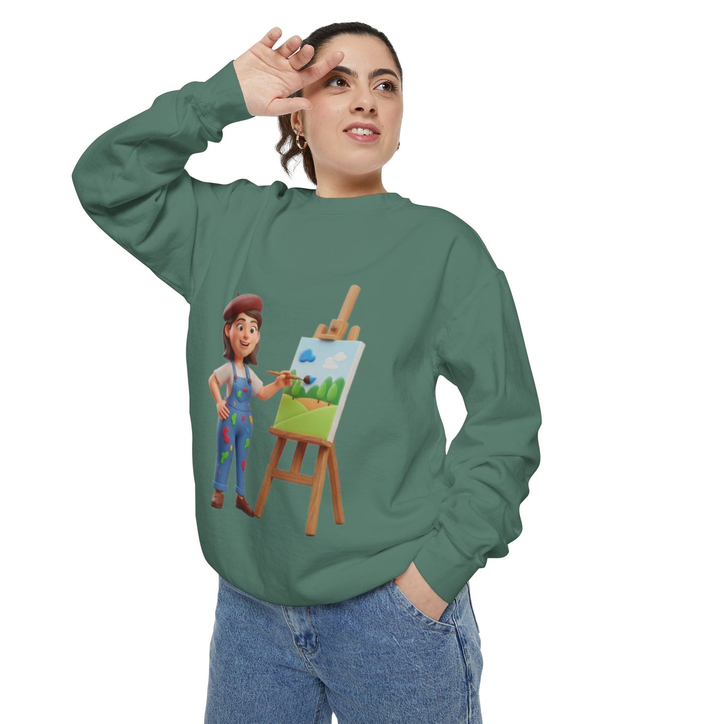 Painter Girl Sweatshirt — Cute Artist Painting Crewneck