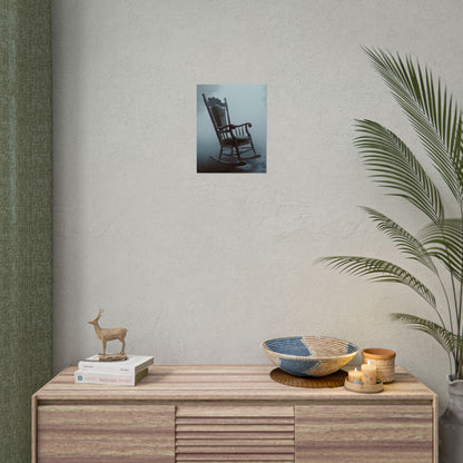 Vintage-Schaukelstuhl-Poster – Stimmungsvolles, nebliges Cottage-Wandbild (gerolltes Poster)
