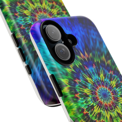 Funda resistente para teléfono con diseño de mandala psicodélico: protección vibrante con efecto tie-dye