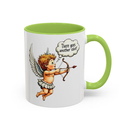 Cupid Coffee Mug — Vintage Cherub Saying "There goes another idiot!" Accent Mug