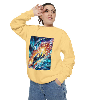 Galaxy Touch Sweatshirt — Cosmic Hands Astral Art Crewneck