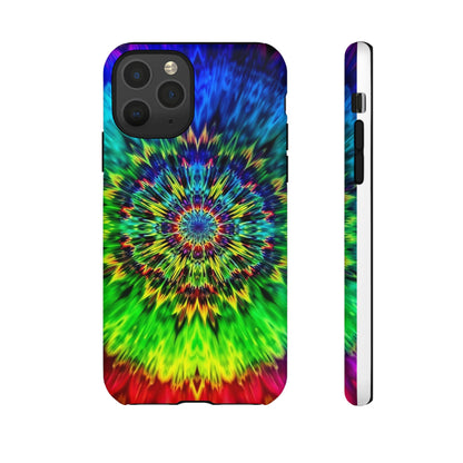 Funda resistente para teléfono con diseño de mandala psicodélico: protección vibrante con efecto tie-dye