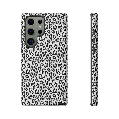 Samsung Leopard Print Tough Phone Case – Black & White Animal Pattern Protective Cover