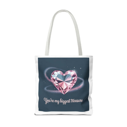 Heart Gem Tote Bag — "You're My Biggest Treasure" Romantic Gemstone Tote