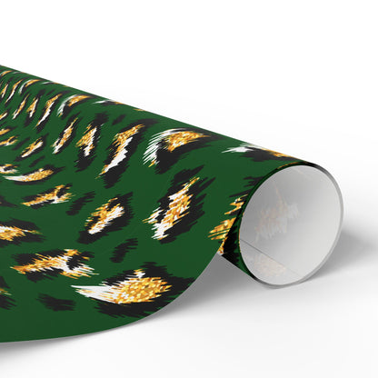Green Leopard Print Wrapping Paper Roll – Luxe Animal Print Gift Wrap for Birthdays & Holidays