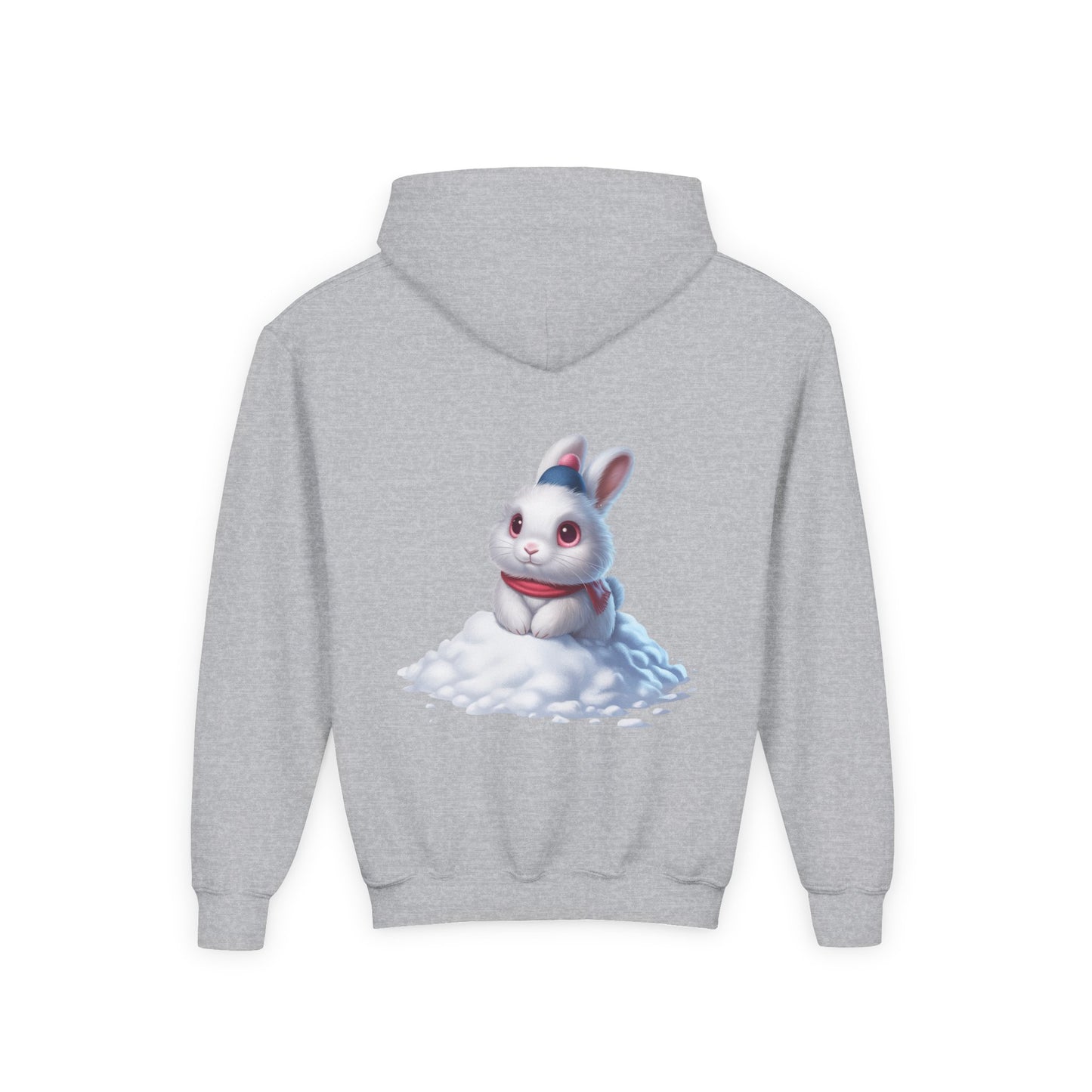 Youth Hoodie — Cute White Bunny in Snowback Graphic