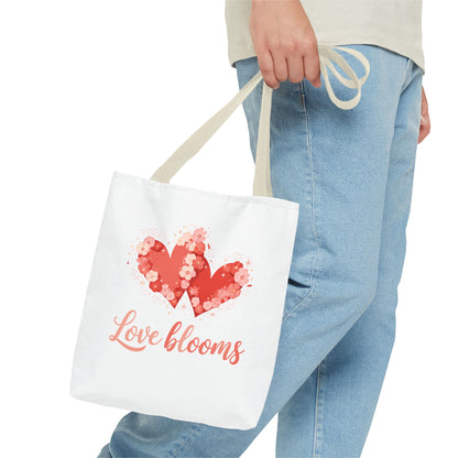 Love Blooms Heart Tote Bag — Floral Valentine Canvas Tote