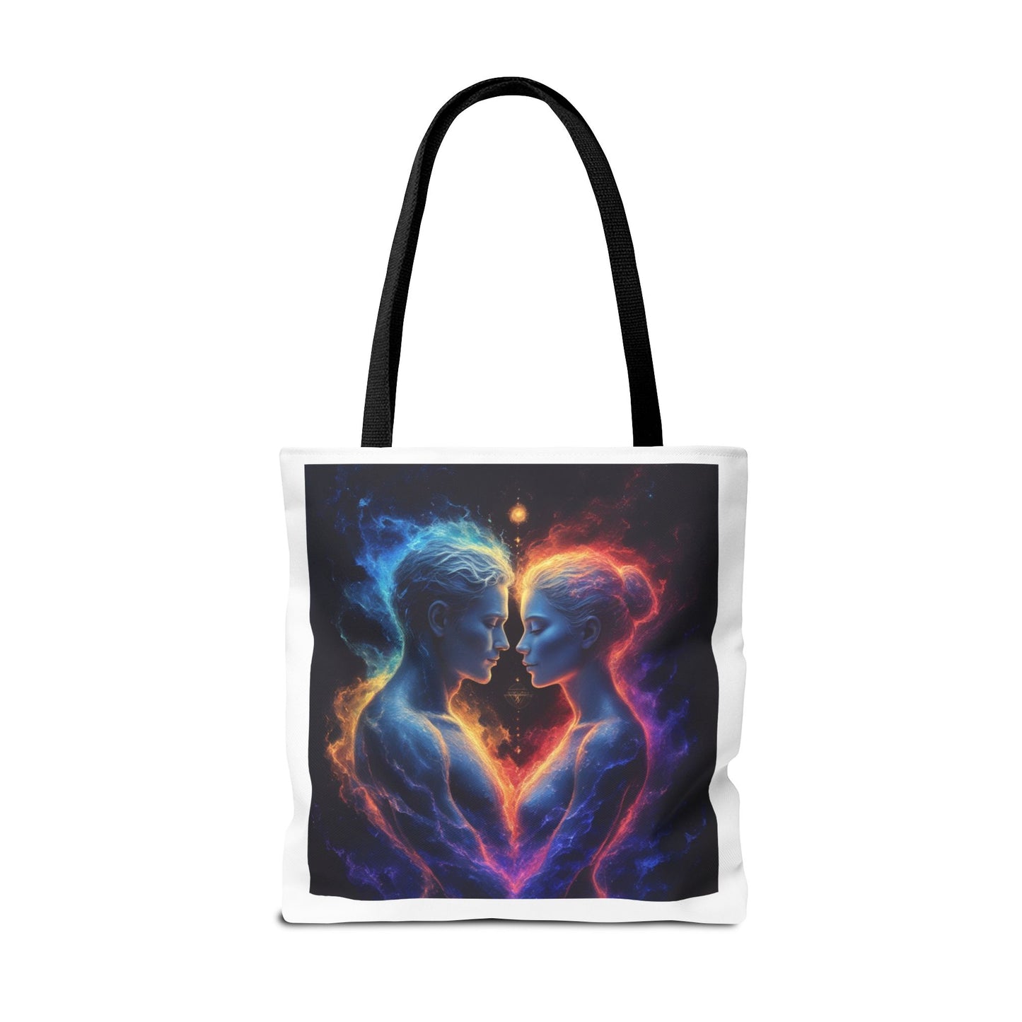Cosmic Lovers Tote Bag — Neon Fire & Ice Couple Art AOP Tote