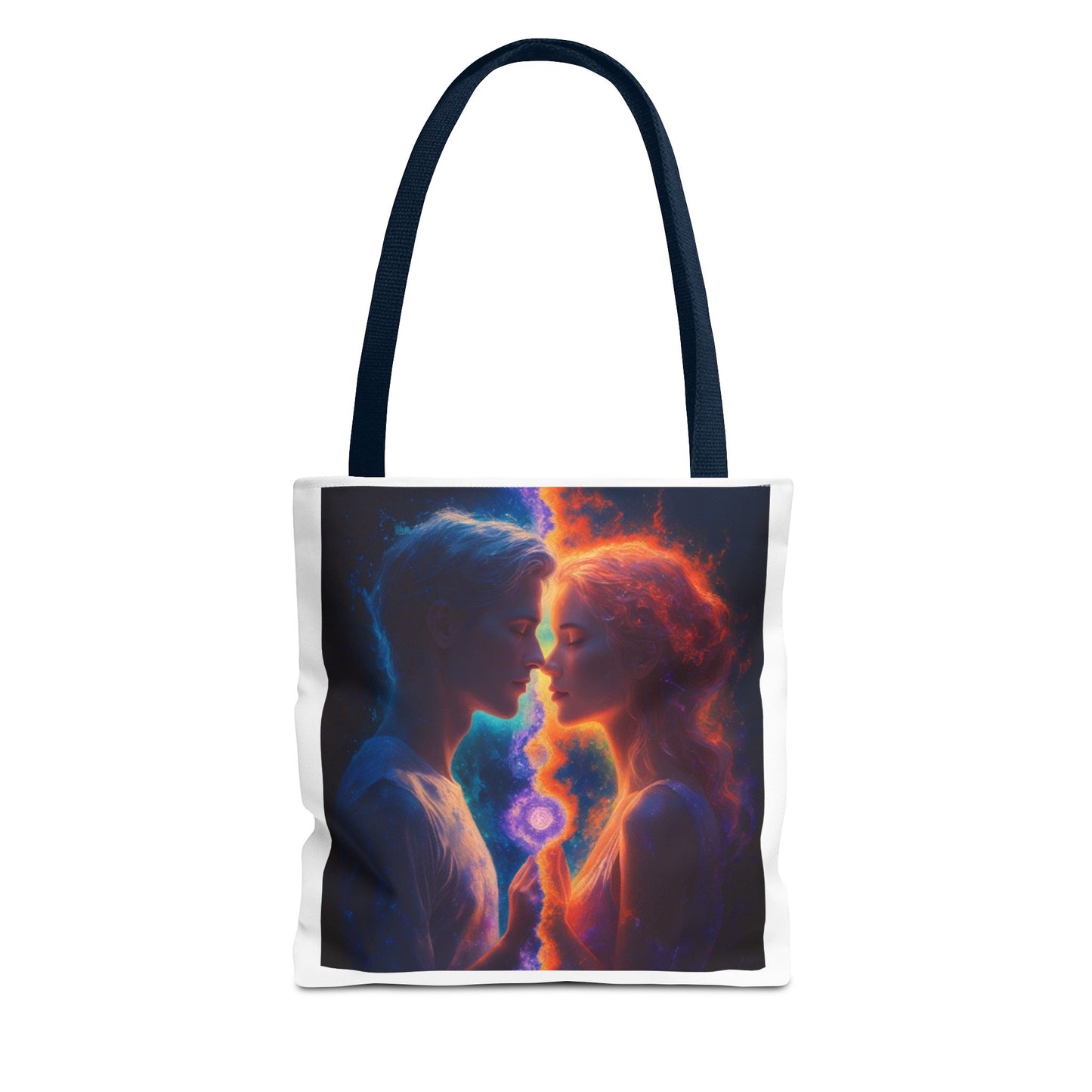 Cosmic Lovers Tote Bag — Flame & Ice Couple Art AOP