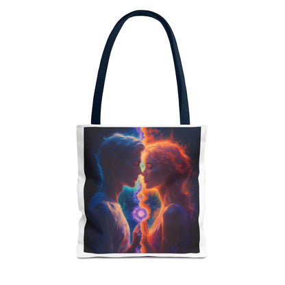 Cosmic Lovers Tote Bag — Flame & Ice Couple Art AOP