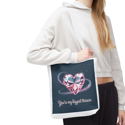 Heart Gem Tote Bag — "You're My Biggest Treasure" Romantic Gemstone Tote
