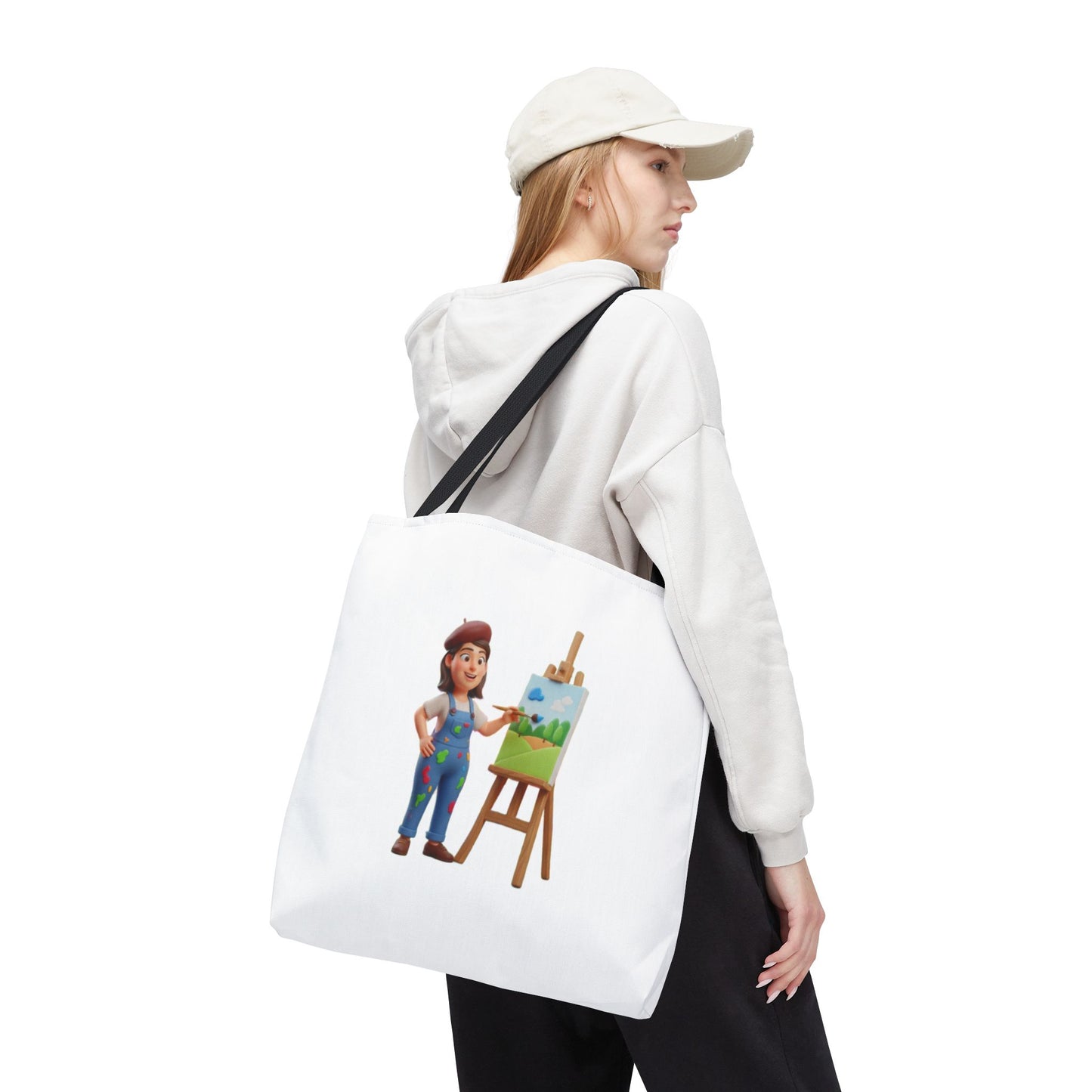 Artist Tote Bag — Painter with Easel Illustrated AOP Tote