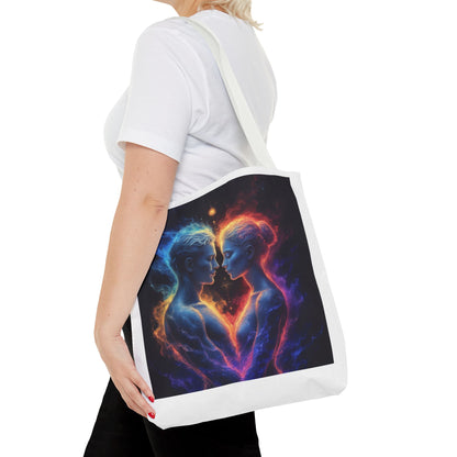 Cosmic Lovers Tote Bag — Neon Fire & Ice Couple Art AOP Tote