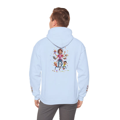 Hoodie – Pullover mit verspielter Illustration von Mutter und Kindern: „Super Mama“