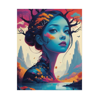 Surreal Blue Goddess Rolled Poster — Fantasy Landscape Art Print