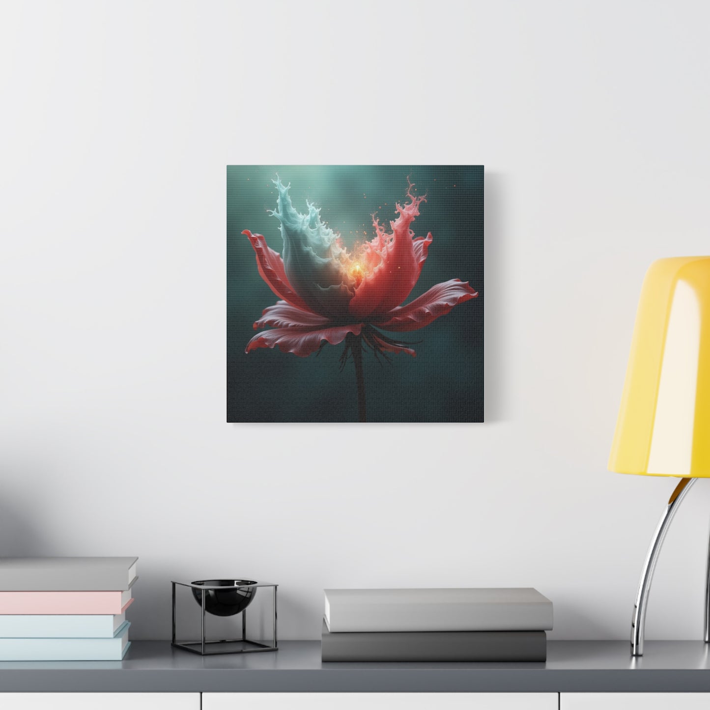 Surreal Bloom Canvas Art — Fiery Red & Teal Flower Matte Stretched Print