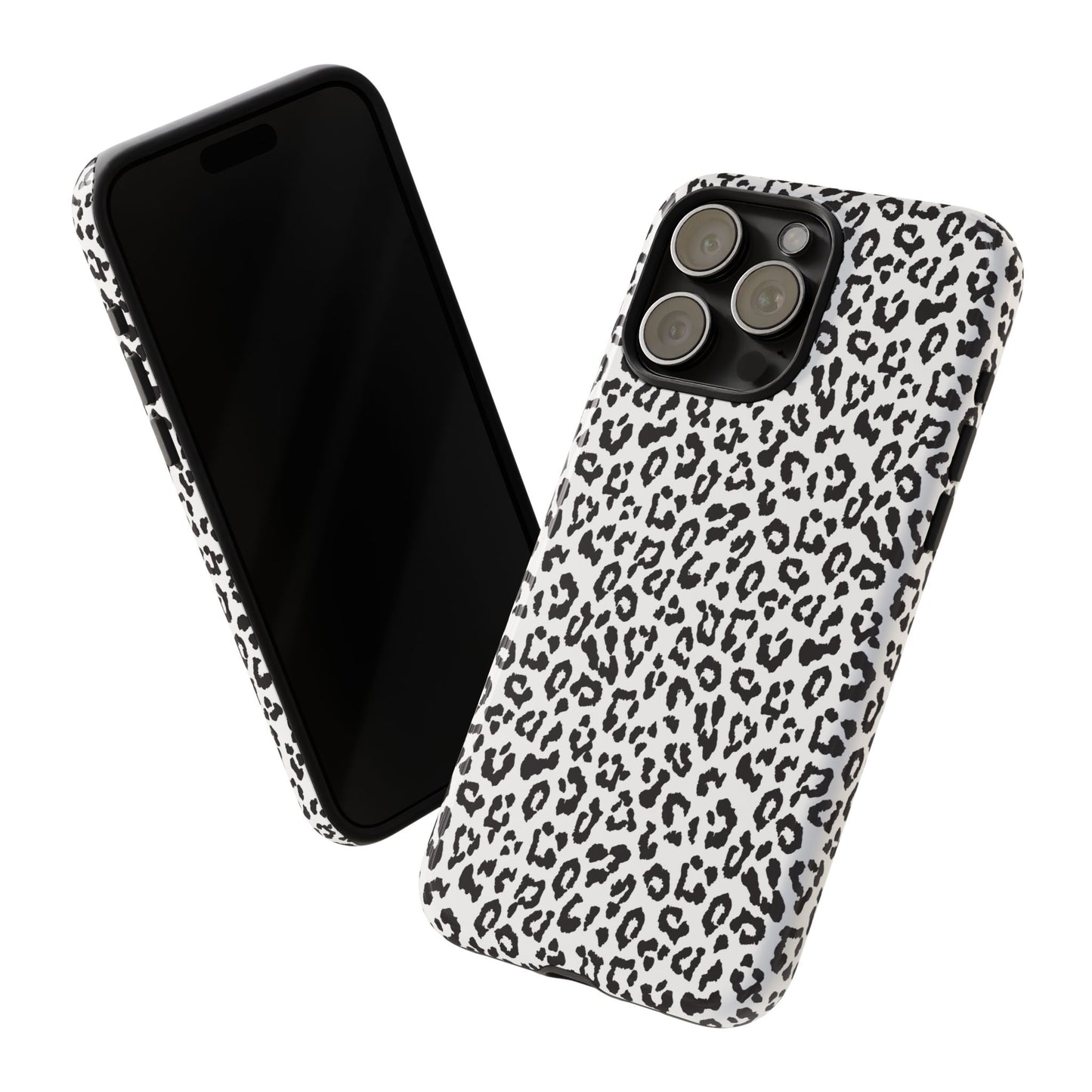 iPhone Leopard Print Tough Phone Case - Black & White Protective Cover