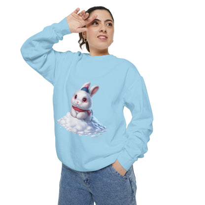 Cute Bunny Sweatshirt — White Bunny on Snow Graphic Crewneck